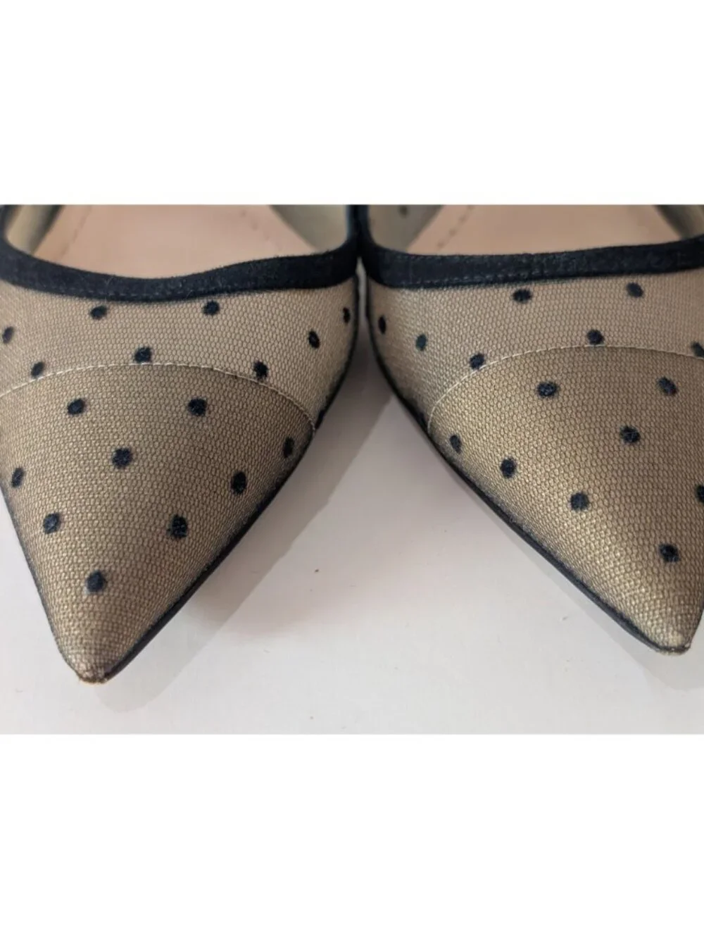 Christian Dior Black Mesh Suede Polka Dot Kitten Heel Pumps, Size 38